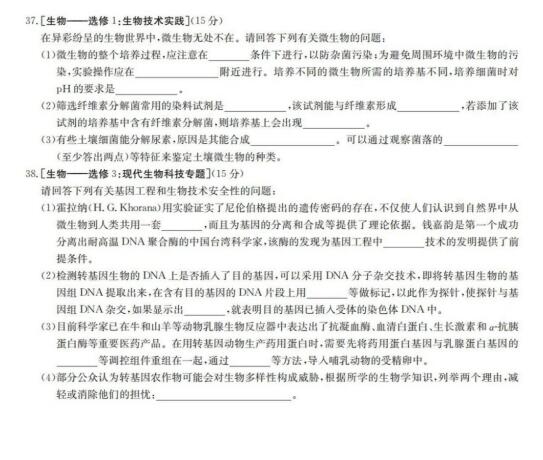 2020届陕西省高三理科综合模拟试题